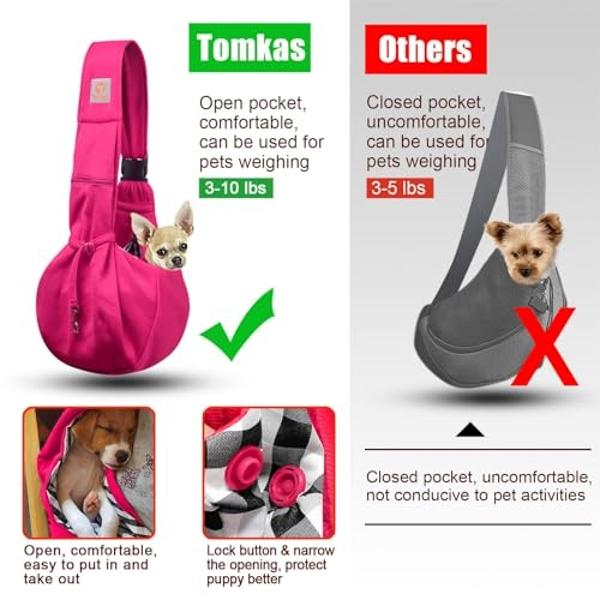 TOMKAS Dog Sling Carrier for Small Dogs Puppy Carrier for Small Dogs (Rose red, Adjustable Strap for 3-10 lbs & Zipper Pocket)
