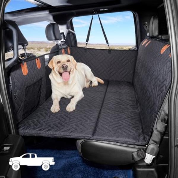 Truck Back Seat Cover For Dogs, Upgraded Havy Duty Hard Bottom 65% Space 400LBS Holding Dog Seat Cover Extender For Truck/SUV F150 Silverado RAM1500 GMC Tundra Titan