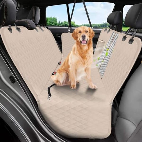 Dog Car Seat Cover, 600D Heavy Durable Dog Seat Cover for Back Seat, 100% Waterproof Scratch Proof Nonslip Dog Hammock for Car with Side Flap, Pet Back Seat Covers for Cars with Se