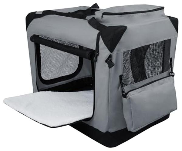 EliteField 3-Door Folding Soft Dog Crate with Carrying Bag and Fleece Bed (2 Year Warranty), Indoor & Outdoor Pet Home (36" L x 24" W x 28" H, Light Gray)