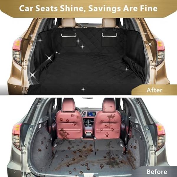 F-color SUV Cargo Liner for Dogs - Waterproof Pet Cargo Liner with Side Flaps, Comfort Dog Cargo Cover with Bumper Flap 2 Pockets, Scrachproof Non-slip Large Size Universal Fit SUV
