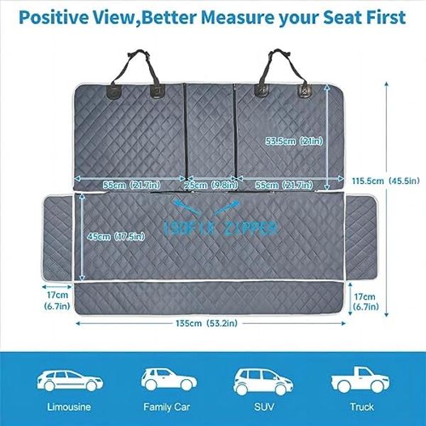 ANOSOSPECIAL Grey Dog Car Seat Cover for Back Seat,Non-Stick Fur,Pet-Friendly and Waterproof - Universal Fit Interior Protector for Auto, Van, SUV - Ideal for Kids and Pets