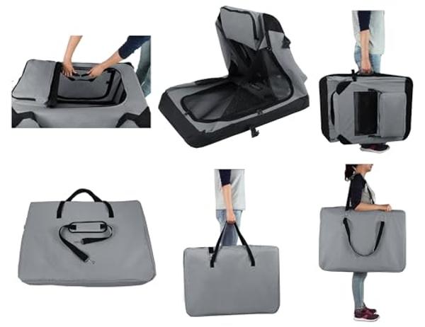 EliteField 3-Door Folding Soft Dog Crate with Carrying Bag and Fleece Bed (2 Year Warranty), Indoor & Outdoor Pet Home (36" L x 24" W x 28" H, Light Gray)