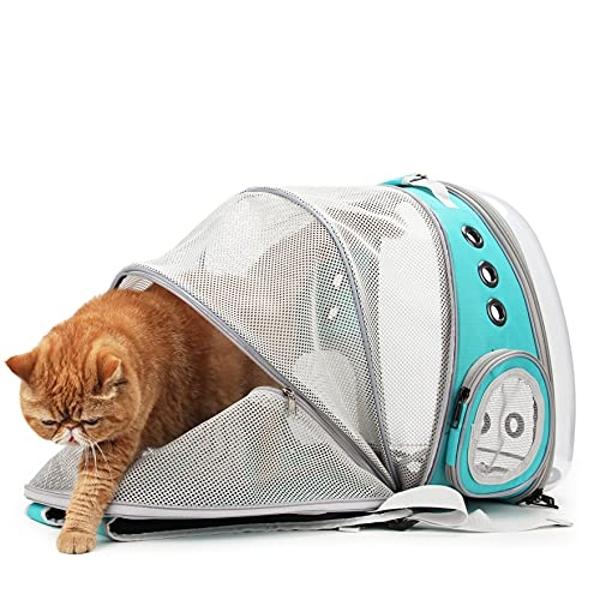 Lollimeow Cat Carrier Backpack, Bubble Expandable Backpack Carrier, Pets and Small Dogs,Airline-Approved, Designed for Travel, Hiking, Walking & Outdoor Use (Back Expandable-Green)