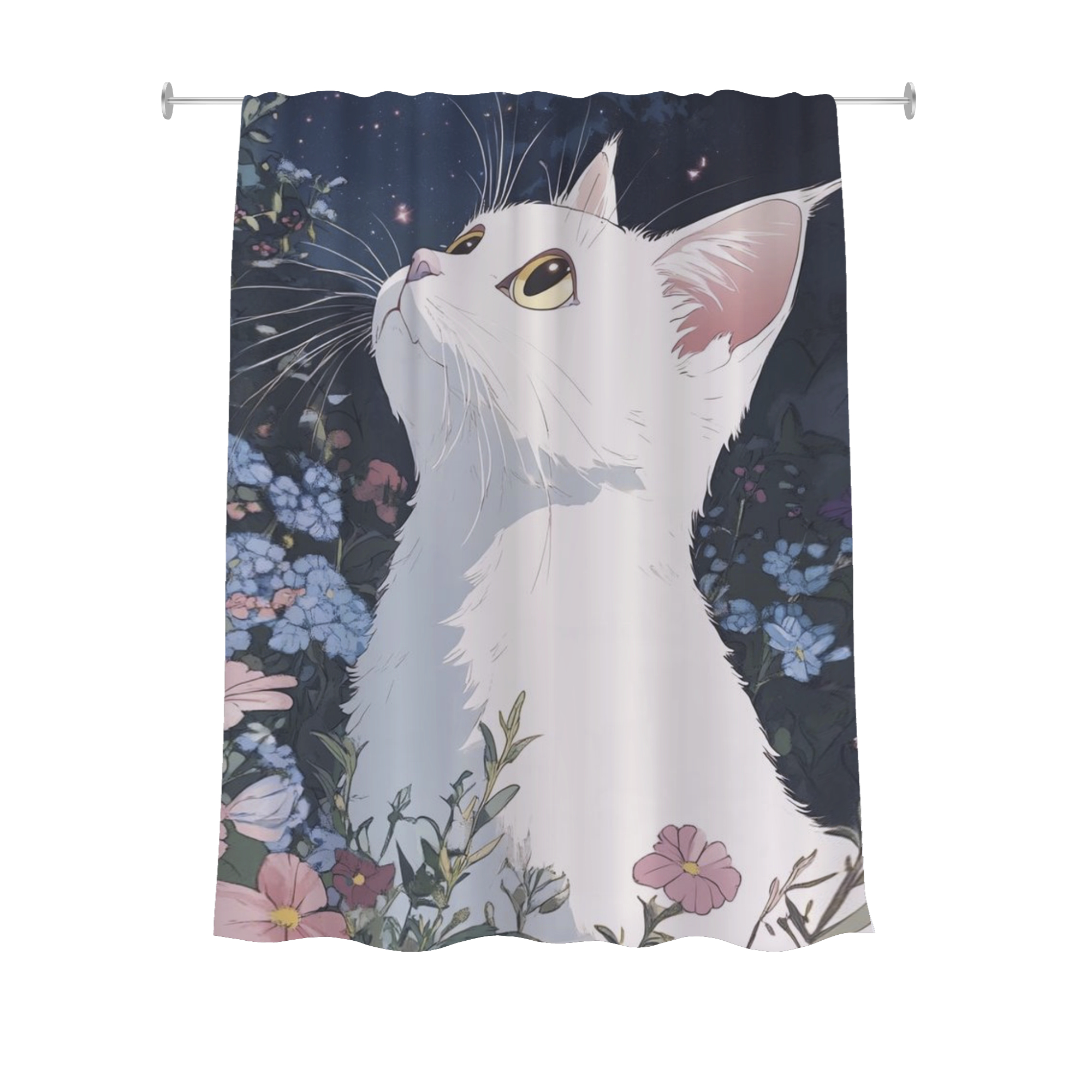 Cortina de Baño Impermeable Grande con Diseño de Gato Blanco para Regadera