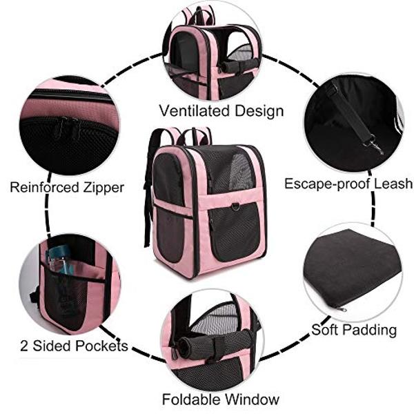 apollo walker Pet Carrier Backpack for Large/Small Cats and Dogs, Puppies, Safety Features and Cushion Back Support for Travel, Hiking, Outdoor Use (Pink)