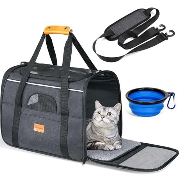 Morpilot Cat Carrier Soft - Portable Pet Carrier for Small or Medium Cats, Dogs and Puppy up to 14lbs, Airline Approved Dog Carrier with Safety Buckle and Foldable Bowl - 17 x 11 x