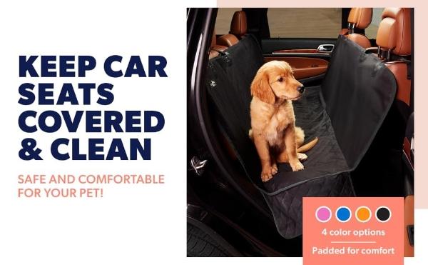 Active Pets Dog Car Seat Cover for Back Seat, Waterproof Pet Hammock Protector, Durable Nonslip Seat Protection SUV Truck, Standard 53"x56", Black