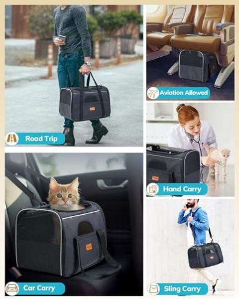 Morpilot Cat Carrier Soft - Portable Pet Carrier for Small or Medium Cats, Dogs and Puppy up to 14lbs, Airline Approved Dog Carrier with Safety Buckle and Foldable Bowl - 17 x 11 x