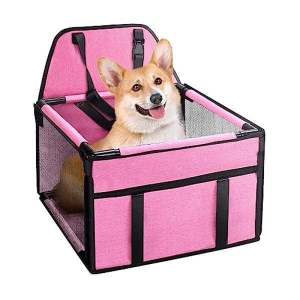 GENORTH Small Dog Car Seats for Small Dogs,Portable Puppy/Pet Car Booster Seat with Clip-On Leash and Mesh Window for Small Pet Up to 11 lbs