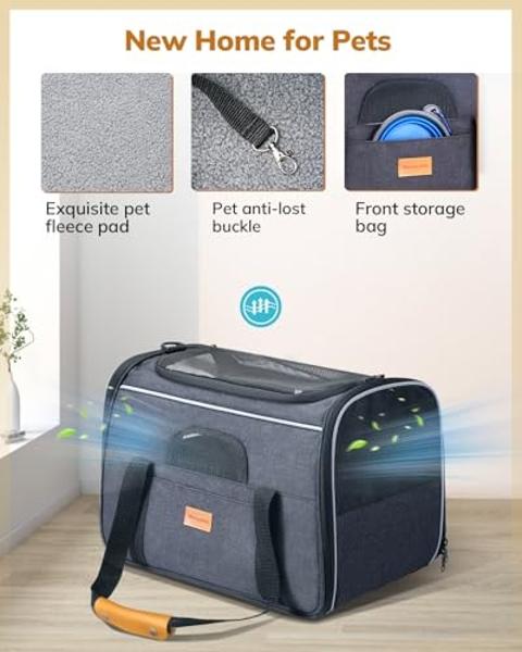 Morpilot Cat Carrier Soft - Portable Pet Carrier for Small or Medium Cats, Dogs and Puppy up to 14lbs, Airline Approved Dog Carrier with Safety Buckle and Foldable Bowl - 17 x 11 x