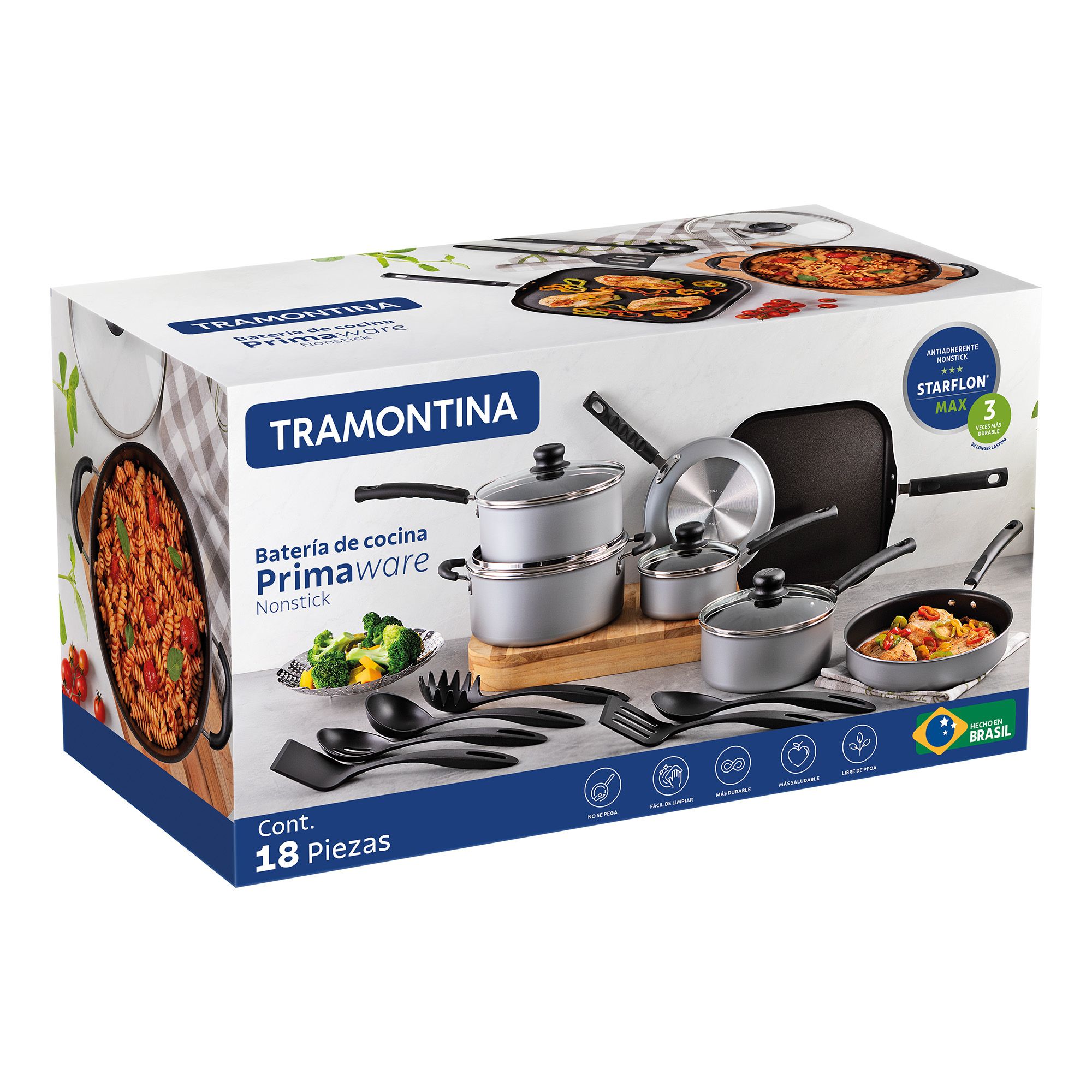 Bateria de Cocina Tramontina New Primaware 18 Piezas Gris 