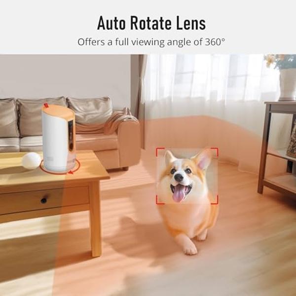 PARIS RHÔNE 2K Pet Camera, 360°View Dog Camera Treat Dispenser, 5G WiFi Pets Monitoring with Phone APP, Two-Way Audio, Infrared Night Vision, Barking Detection and Motion Alerts, W