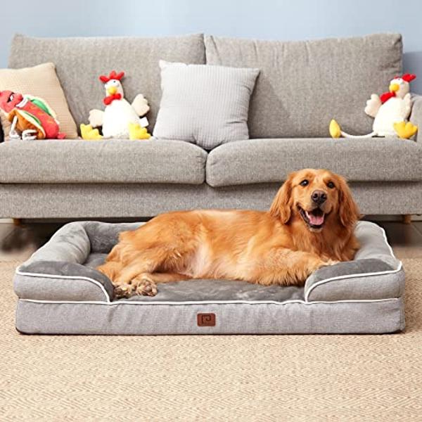 EHEYCIGA Orthopedic Dog Beds for Extra Large Dogs, Waterproof Memory Foam XXL Dog Bed with Sides, Non-Slip Bottom and Egg-Crate Foam Big Pet Couch Bed with Washable Removable Cover