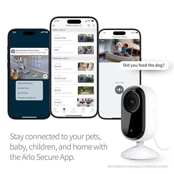 Arlo Essential Security Camera HD | Indoor Only | 2nd Gen | Pet Camera & Baby Monitor | Wired, Automated Privacy Shield, 2-Way Audio, Night Vision, Live Stream, Motion Alerts,Notif