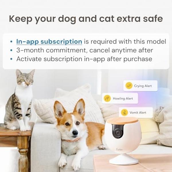 Furbo Mini Pet Camera - Unlock Camera & Smart Features w/Paid Plan: Home Security with Dog & Cat Safety Alerts, 2-Way Audio, Mountable Smart Cam w/Phone App (Subscription Required,