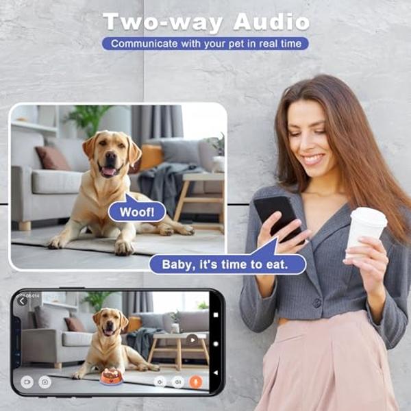 Fexfor 2K Pet Camera Security Dogs Camera, On-Device AI Tracking and Pet Monitoring, 360° View, with Treat Dispenser, Local Storage, 2-Way Audio, Phone App, Motion Alert