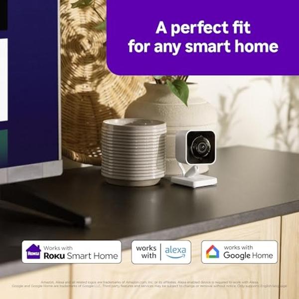 Roku New Indoor Camera 2024 - Home Security - 1-Pack - Wired Security Camera & Pet Monitor with 1080p HD Color Night Vision, Works with Alexa & Google, Motion & Sound Detection, WD