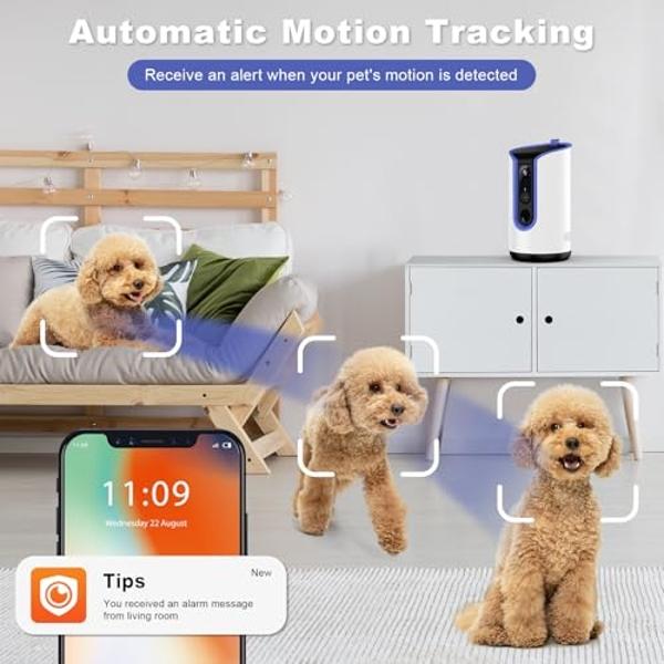 Fexfor 2K Pet Camera Security Dogs Camera, On-Device AI Tracking and Pet Monitoring, 360° View, with Treat Dispenser, Local Storage, 2-Way Audio, Phone App, Motion Alert