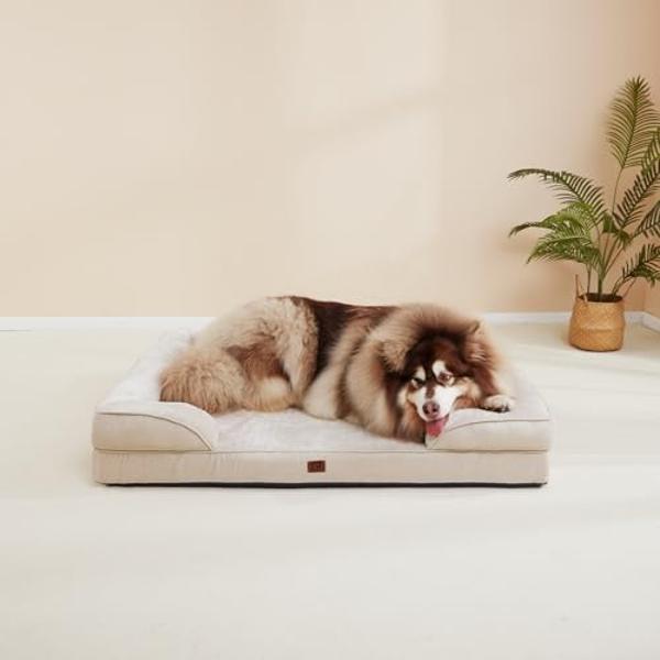 EHEYCIGA Orthopedic Dog Beds for Extra Large Dogs, Waterproof Memory Foam XXL Dog Bed with Sides, Non-Slip Bottom and Egg-Crate Foam Big Pet Couch Bed with Washable Removable Cover