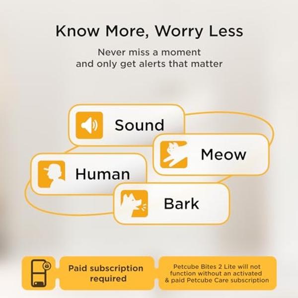 Petcube Bites 2 Lite and Care Coverage Subscription | Interactive WiFi Pet Monitoring Camera with Phone App and Treat Dispenser, 1080p HD Video, Night Vision, Sound and Motion Aler