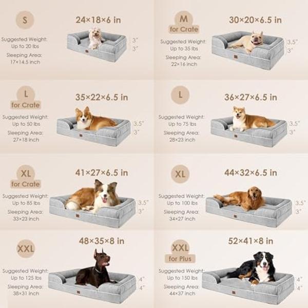 EHEYCIGA Orthopedic Dog Beds for Extra Large Dogs, Waterproof Memory Foam XL Pet Bed with Sides, Non-Slip and Egg-Crate Foam Big Dog Couch Bed with Washable Removable Cover, Grey