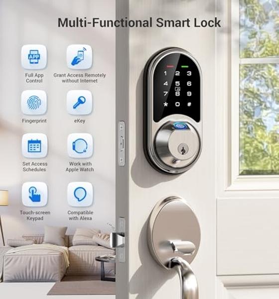 Schlage BE499WB CEN 716 Encode Plus WiFi Deadbolt Smart Lock, Keyless Entry Touchscreen Door Lock with Century Trim, Aged Bronze