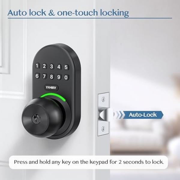 Keypad Smart Door Knob Lock, Yamiry Keyless Entry Digital Lock with Handle, Electronic Code Knob for Front Door, Easy Installation
