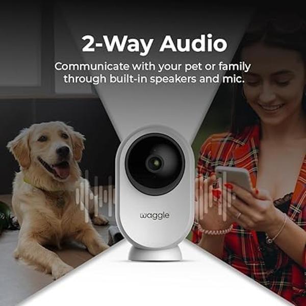 Waggle RV Mini Wi-Fi AI Pet Camera, 1080p HD, Pan & Tilt, Motion Alerts, 2-Way Audio, Night Vision, Pet Camera with App Control, Built-in SD Card (128GB)