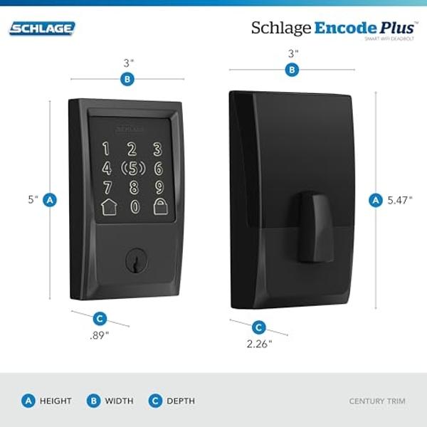 Schlage Encode Plus Smart Wi-Fi Lock for Front Door, Keyless Entry Deadbolt, Unlock with Apple Watch, Built-in WiFi and App Control, Easy Install, Alexa & Apple HomeKit Compatible,