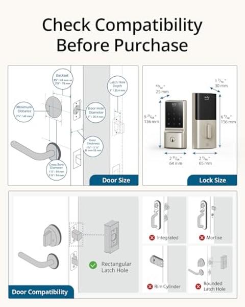 eufy Security Smart Lock C210, WiFi Deadbolt with Keyless Entry, Touchscreen Keypad, Easy Installation, and Remote App Control, No Bridge Needed, New Nickel