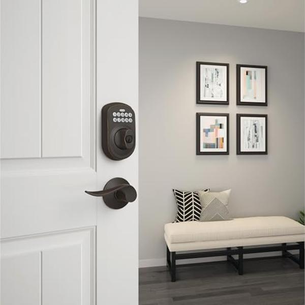 Schlage BE365 PLY 716 Plymouth Keypad Deadbolt, Electronic Keyless Entry Lock, Aged Bronze