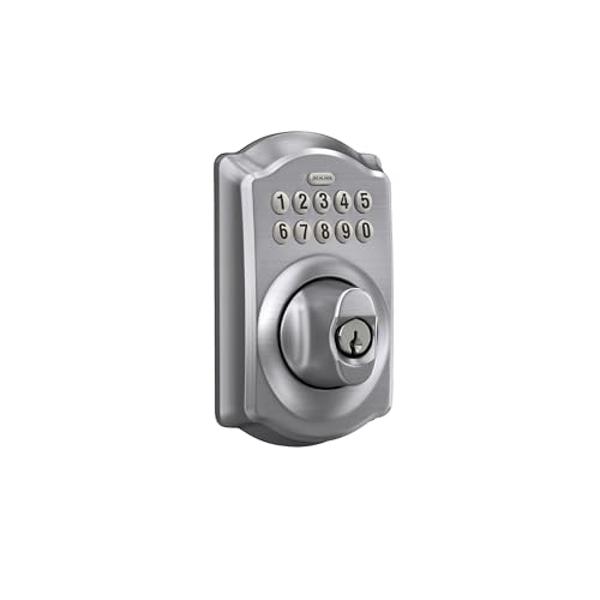 Schlage BE365 CAM 626 Camelot Keypad Deadbolt, Electronic Keyless Entry Lock, Satin Chrome
