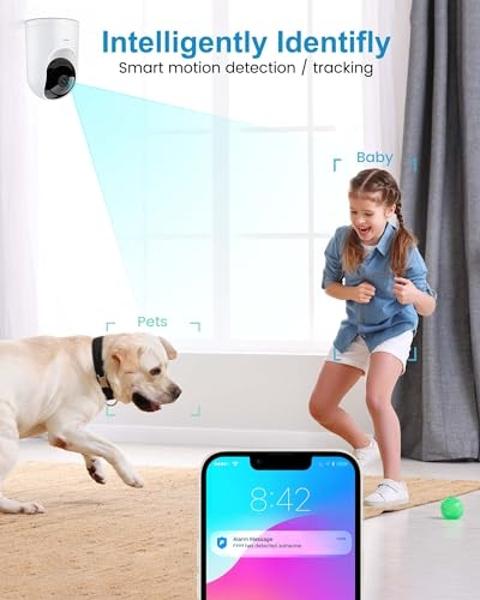 Movable 2MP+2MP Dual Lens Dual Screen Pet Robot 2.4 GHz WiFi Smart Home Security Camera P 360°/T 90° Rotation Monitoring Phone App 2 Way Audio Motion Detection Alerts Night Vision 