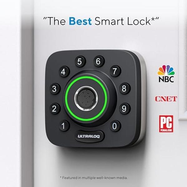 ULTRALOQ Smart Lock U-Bolt Pro, 7-in-1 Fingerprint Keyless Entry Door Lock with App Control, Anti-peep Keypad, Auto Lock, Smart Deadbolt Front Door, IP65 Waterproof, Easy Installat