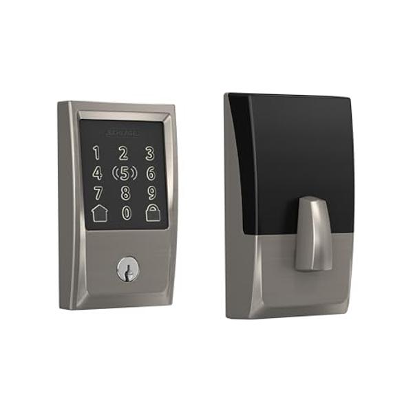 Schlage BE499WB CEN 619 Encode Plus WiFi Deadbolt Smart Lock, Keyless Entry Touchscreen Door Lock with Century Trim, Satin Nickel