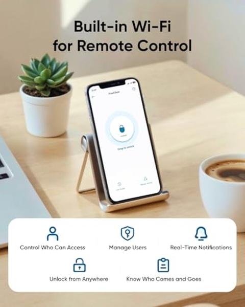eufy Smart Lever Lock C33, Keyless Fingerprint Door Lock with Handle, Integrated Wi-Fi, Remote Control via App, Biometric Entry Knob, Auto-Locking, IP53 Waterproof, Nickel (2025 Ne