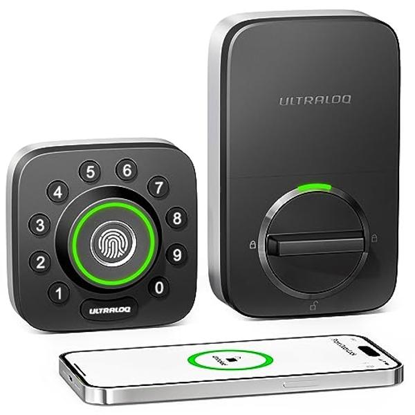 ULTRALOQ Smart Lock U-Bolt Pro, 7-in-1 Fingerprint Keyless Entry Door Lock with App Control, Anti-peep Keypad, Auto Lock, Smart Deadbolt Front Door, IP65 Waterproof, Easy Installat