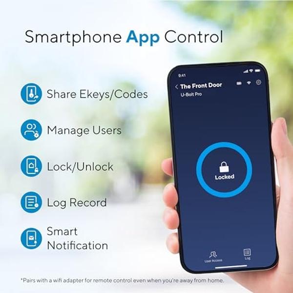 ULTRALOQ Smart Lock U-Bolt Pro, 7-in-1 Fingerprint Keyless Entry Door Lock with App Control, Anti-peep Keypad, Auto Lock, Smart Deadbolt Front Door, IP65 Waterproof, Easy Installat