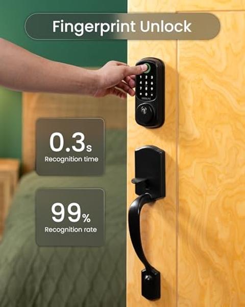 DESLOC B200 Keyless Entry Door Lock with Handle Set, Smart Locks for Front Door, Deadbolt Smart Lock, Front Door Locks Set, Electronic keypad Deadbolt with Handle, 12 Months Batter