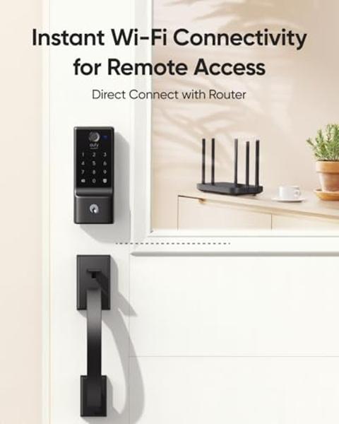 eufy Security Smart Lock C220 with Handleset, Fingerprint Keyless Entry Door Lock, Built-in Wi-Fi, App Remote Control, Front Door Deadbolt, 8 Months Battery, IP53 Waterproof, BHMA 