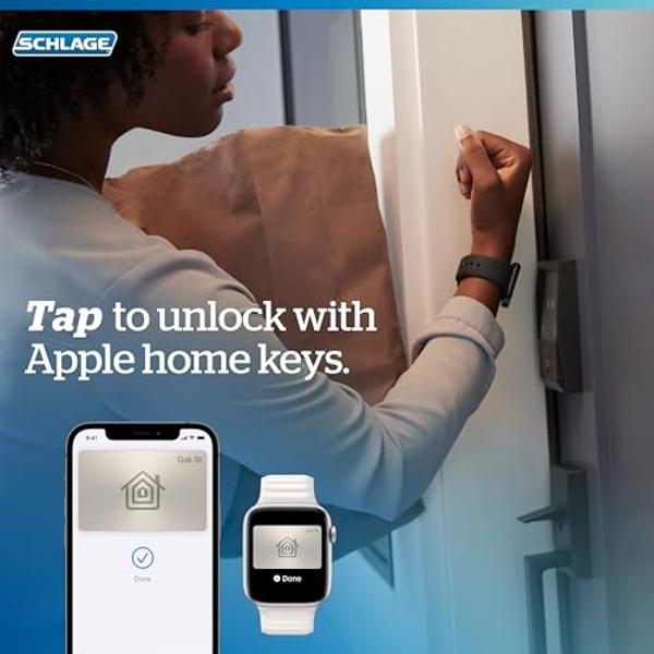 Schlage BE499WB CEN 619 Encode Plus WiFi Deadbolt Smart Lock, Keyless Entry Touchscreen Door Lock with Century Trim, Satin Nickel