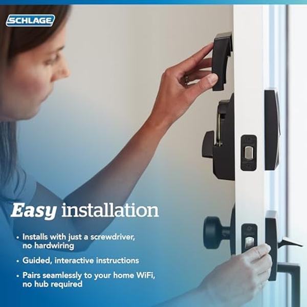 Schlage BE499WB CEN 619 Encode Plus WiFi Deadbolt Smart Lock, Keyless Entry Touchscreen Door Lock with Century Trim, Satin Nickel