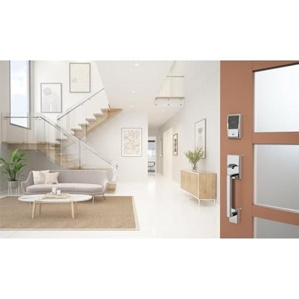 Schlage BE499WB CEN 625 Encode Plus WiFi Deadbolt Smart Lock, Keyless Entry Touchscreen Door Lock with Century Trim, Bright Chrome