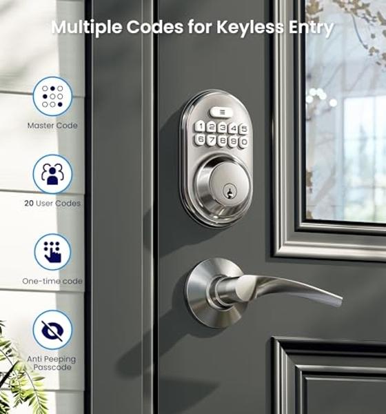 eufy Smart Lever Lock C33, Keyless Fingerprint Door Lock with Handle, Integrated Wi-Fi, Remote Control via App, Biometric Entry Knob, Auto-Locking, IP53 Waterproof, Nickel (2025 Ne
