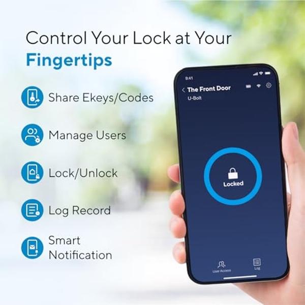 ULTRALOQ U-Bolt Pro Smart Lock with WiFi Bridge, 7-in-1 Fingerprint Keyless Entry Door Lock, App Remote Control, Backlit Keypad, Auto Unlock, Front Door Smart Deadbolt, IP65 Waterp