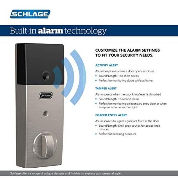 SCHLAGE BE469ZP CEN 622 Connect Smart Deadbolt with alarm with Century Trim in Matte Black, Z-Wave Plus enabled