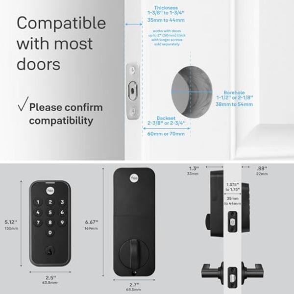 Yale Black Code Keypad Deadbolt Front Door Lock for Keyless Entry, YED210-NR-BSP