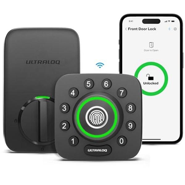 ULTRALOQ U-Bolt Pro WiFi Smart Lock with Door Sensor, 8-in-1 Keyless Entry Door Lock with Fingerprint ID, App Remote Control, Built-in WiFi Keypad Deadbolt, Auto Unlock, IP65 Water