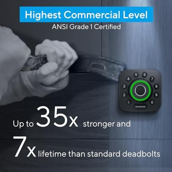 ULTRALOQ Smart Lock U-Bolt Pro, 7-in-1 Fingerprint Keyless Entry Door Lock with App Control, Anti-peep Keypad, Auto Lock, Smart Deadbolt Front Door, IP65 Waterproof, Easy Installat